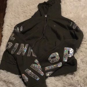 Olive green bling hoody Pink Victoria secret